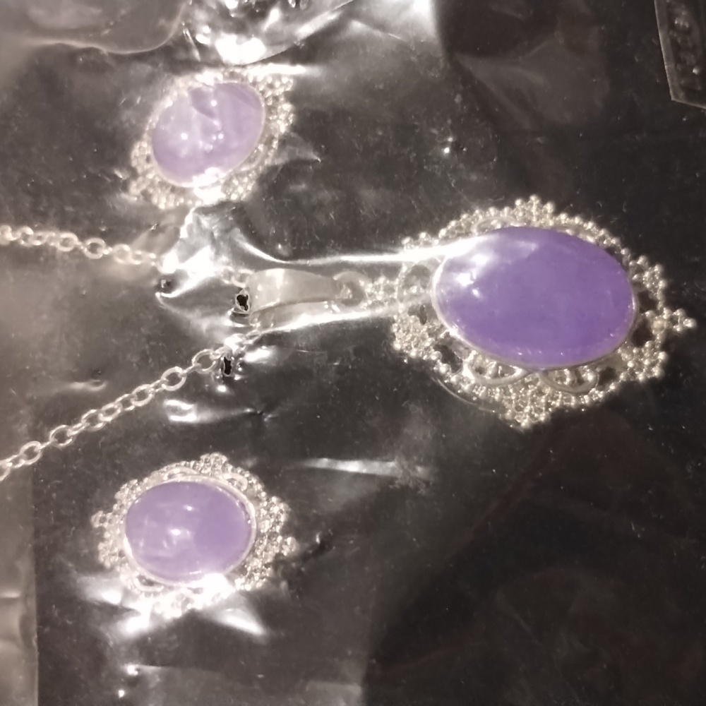Lavender and Jade necklace and earrings set